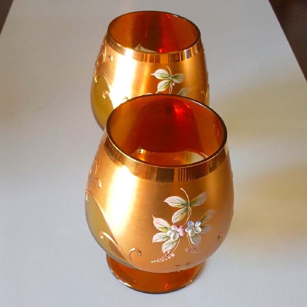 A Pair of-Vintage Bohemian Brandy Snifters